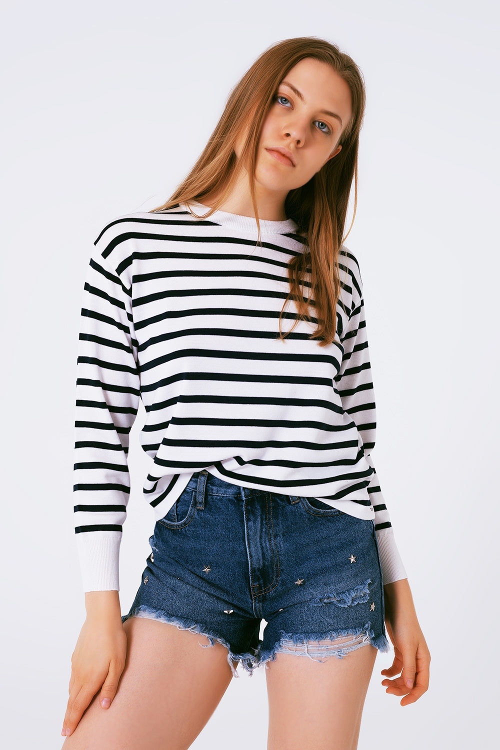 Q2 Round neck jumper in navy stripe