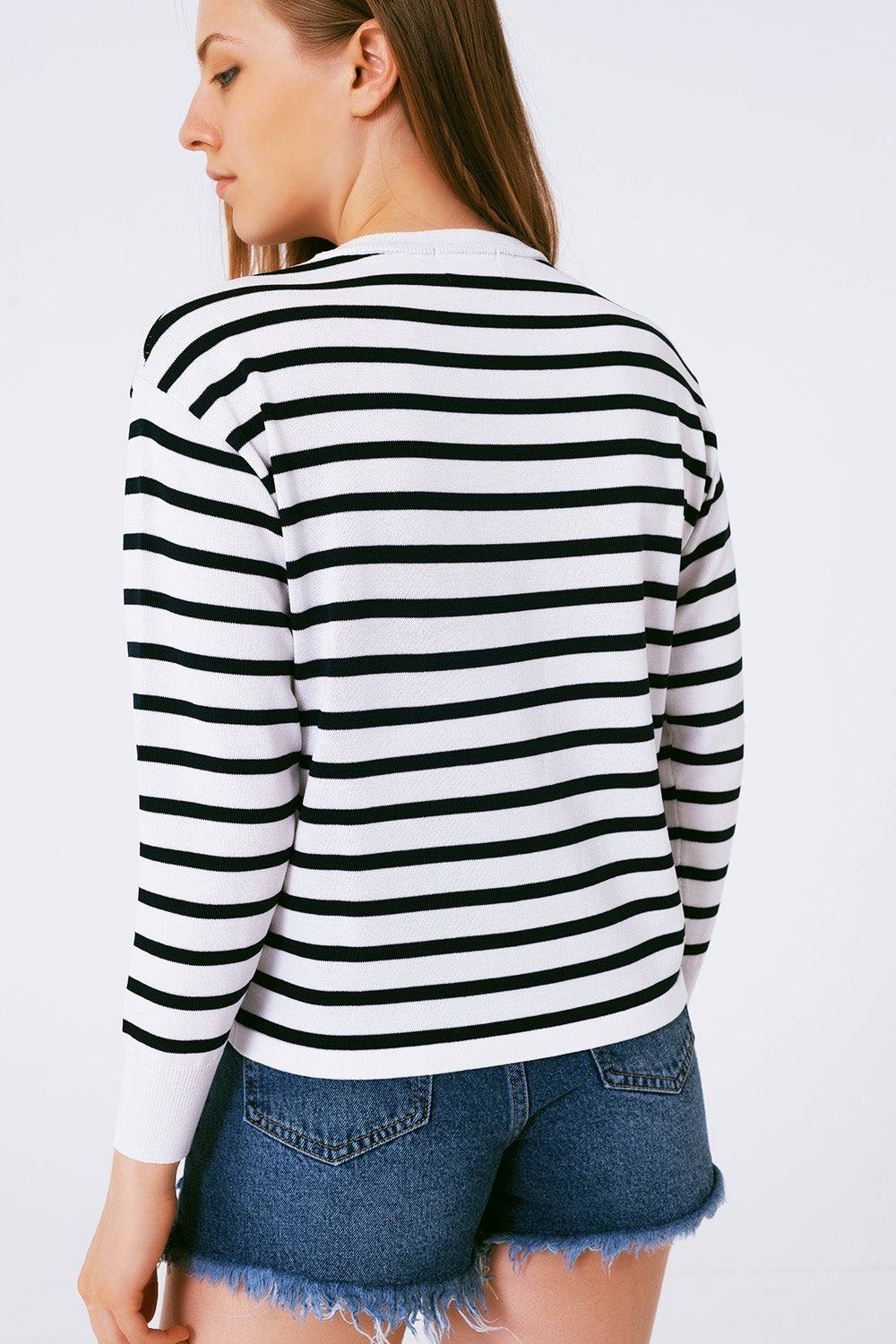 Round neck jumper in navy stripe - Szua Store