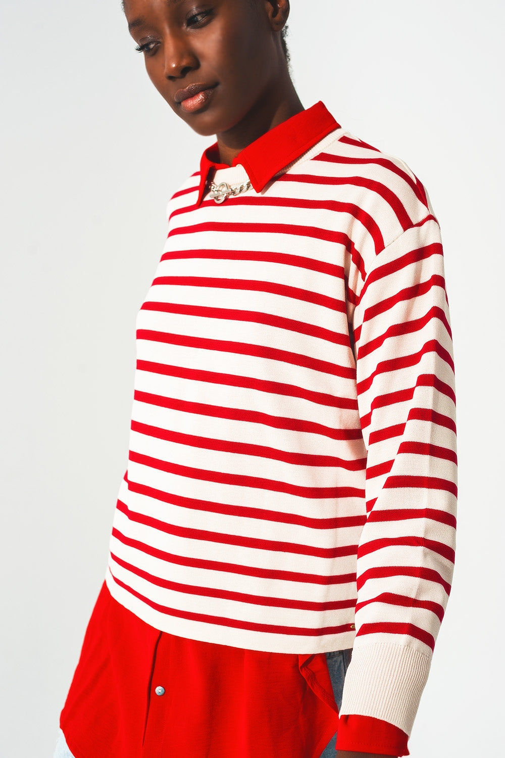 Round neck jumper in red stripe - Szua Store