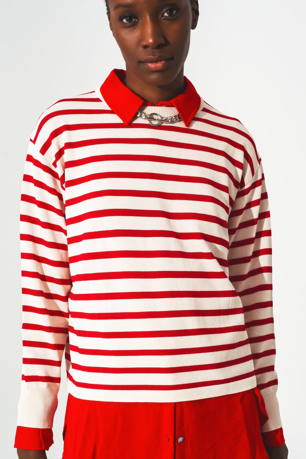 Round neck jumper in red stripe - Szua Store