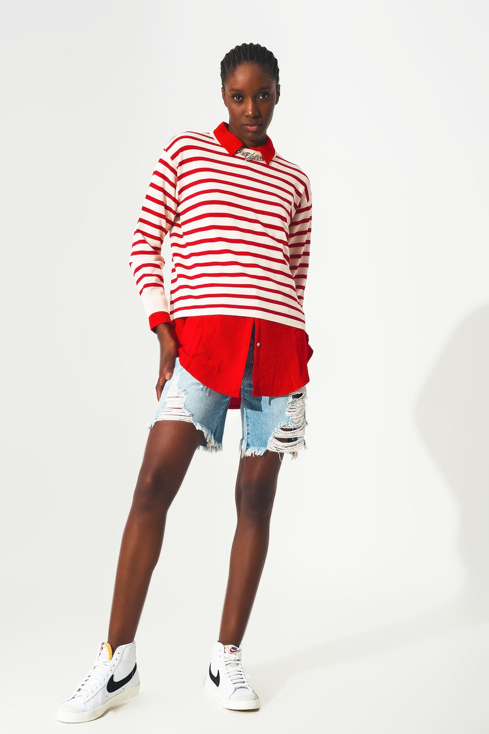 Round neck jumper in red stripe - Szua Store