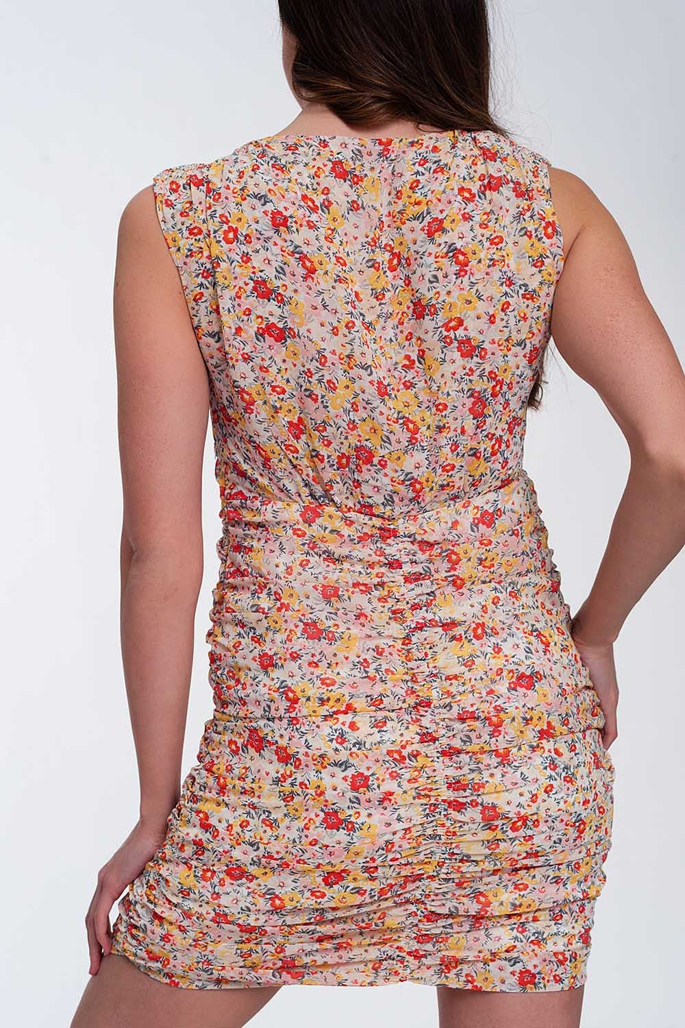 Ruched bodycon mini dress in floral mesh print Szua Store