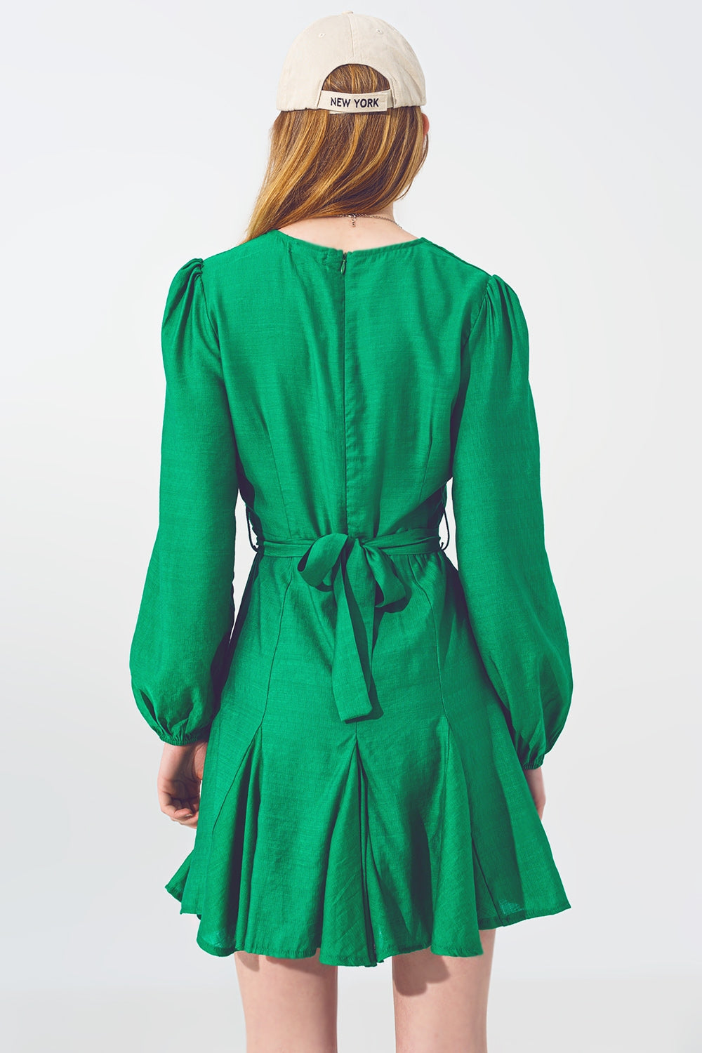 Ruffle V Neck Dress in Green - Szua Store