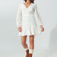 Q2 Ruffle V Neck Dress in White