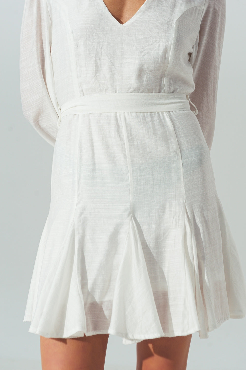 Ruffle V Neck Dress in White - Szua Store