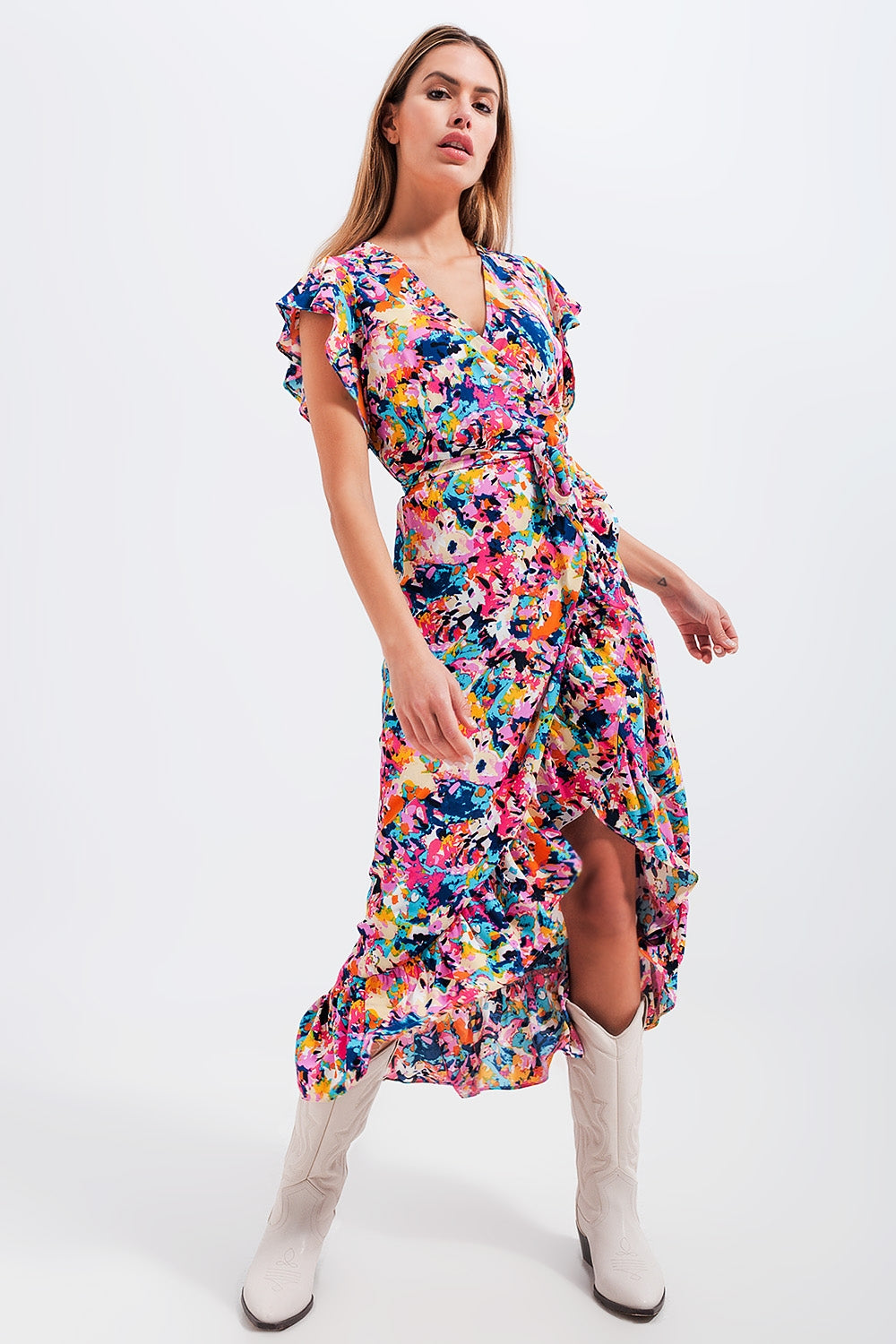 Ruffle wrap maxi dress in blue floral Szua Store