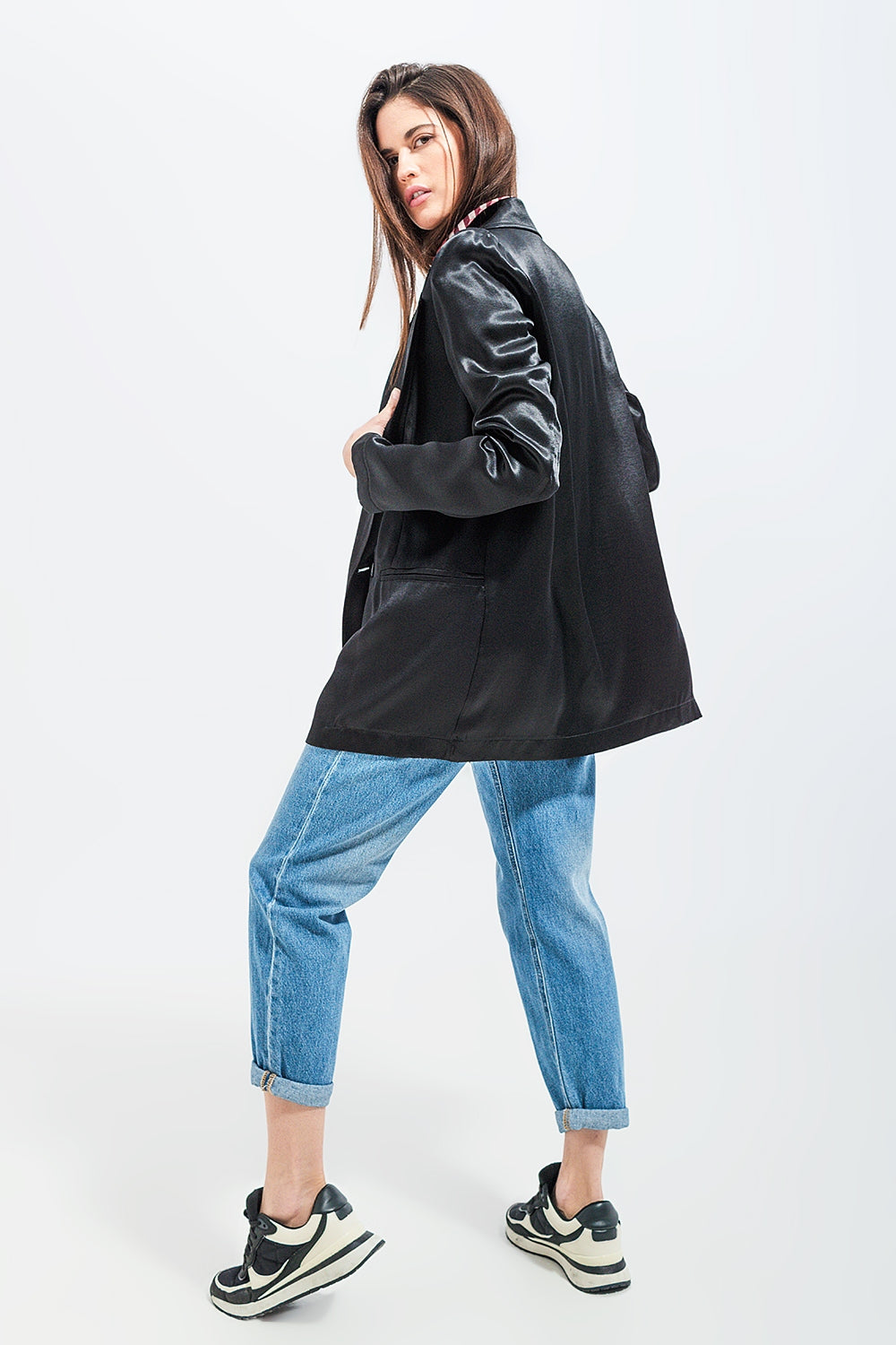 Satin blazer in black Szua Store