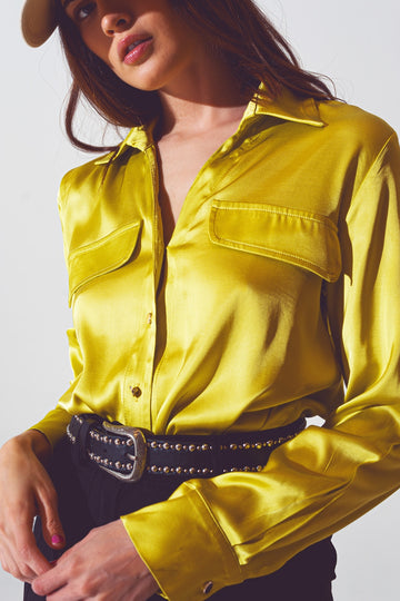 Q2 satin blouse in lime green