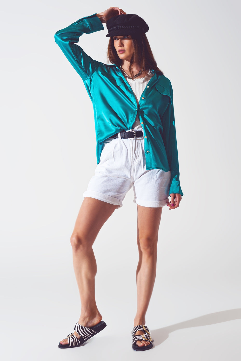 Satin blouse in turquoise - Szua Store