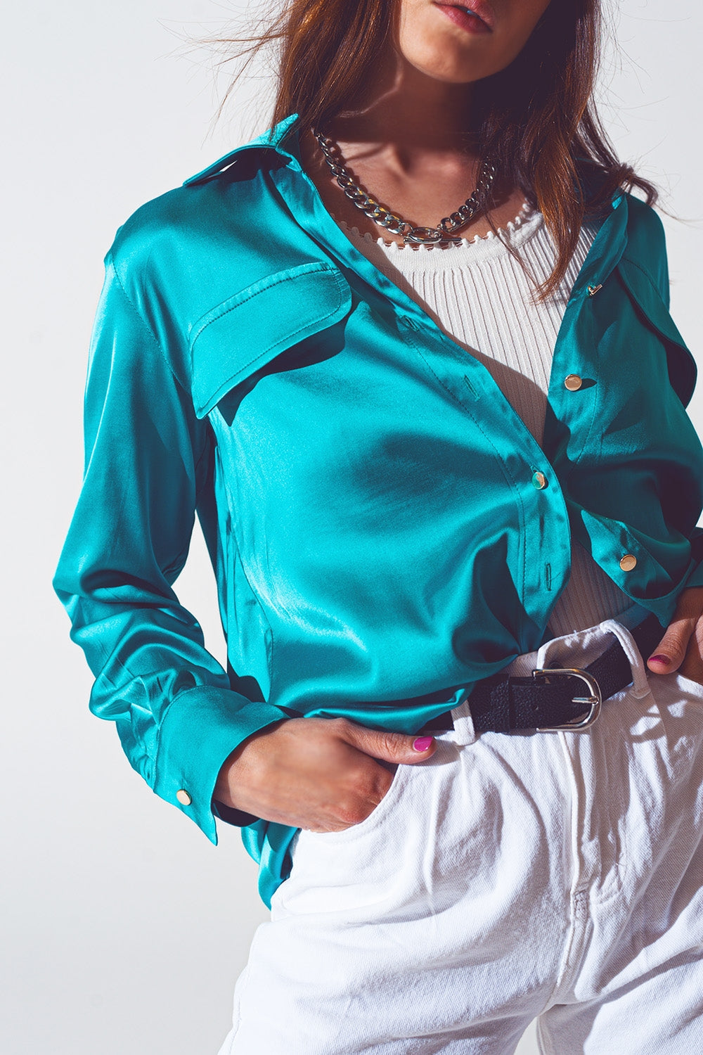 Satin blouse in turquoise - Szua Store