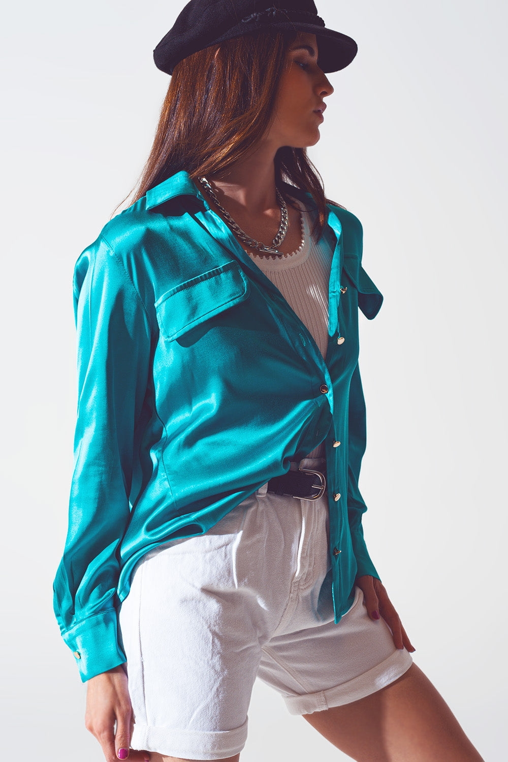 Satin blouse in turquoise - Szua Store