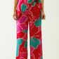 Q2 Satin Colored wide leg pant with floral designs