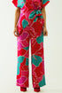 Q2 Satin Colored wide leg pant with floral designs