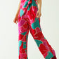 Satin Colored wide leg pant with floral designs