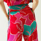 Satin Colored wide leg pant with floral designs