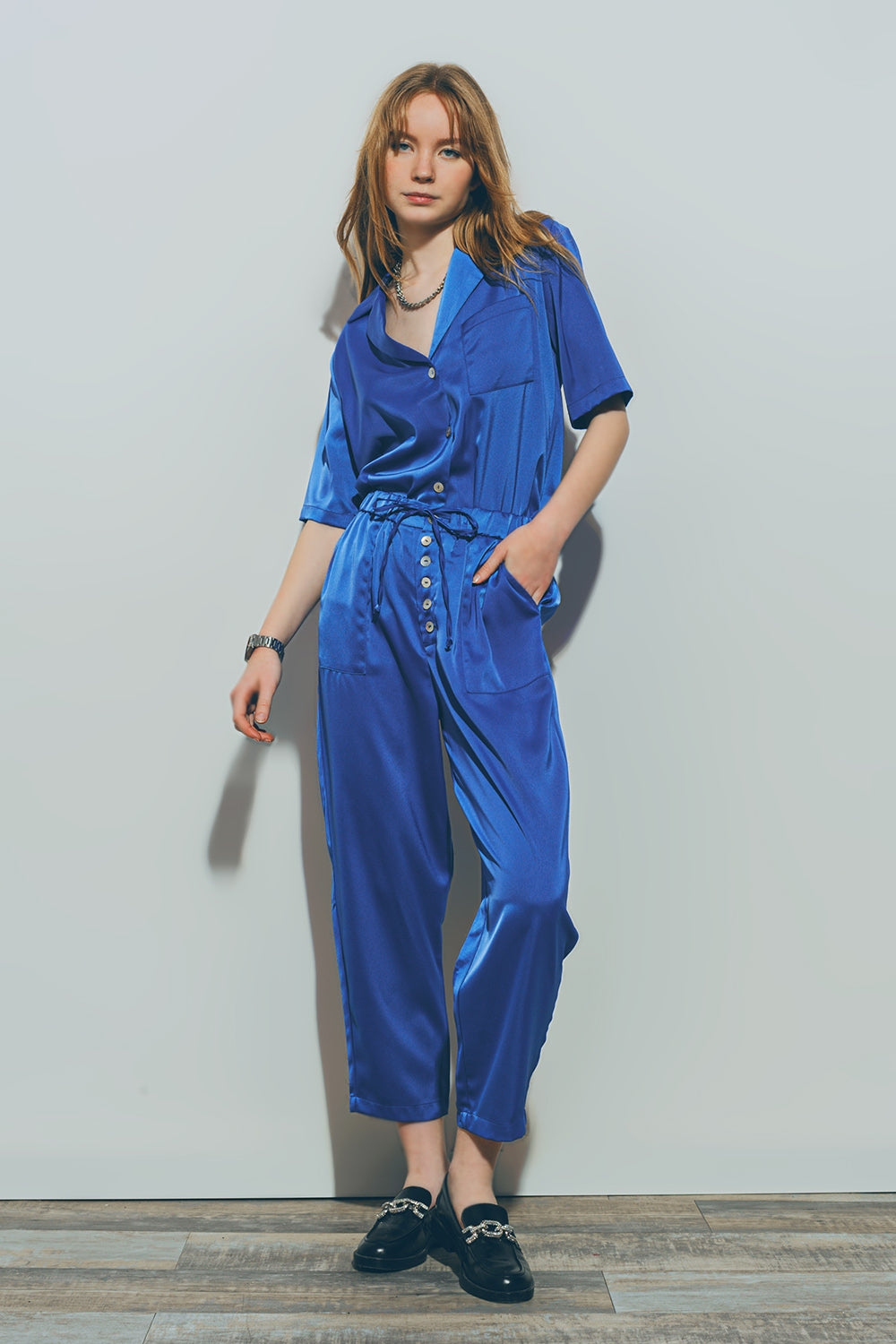 Satin Cropped Pants in Blue - Szua Store