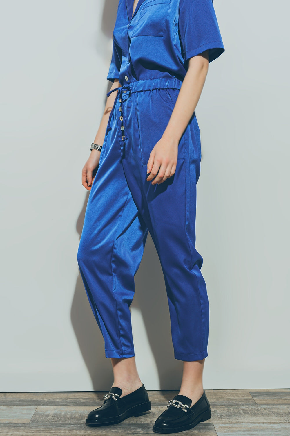 Satin Cropped Pants in Blue - Szua Store