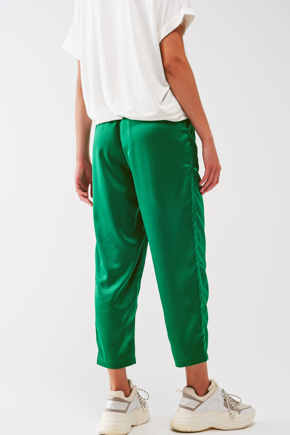 Satin Cropped Pants in Green - Szua Store