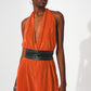 Satin halter neck pleated maxi jumpsuit in orange - Szua Store