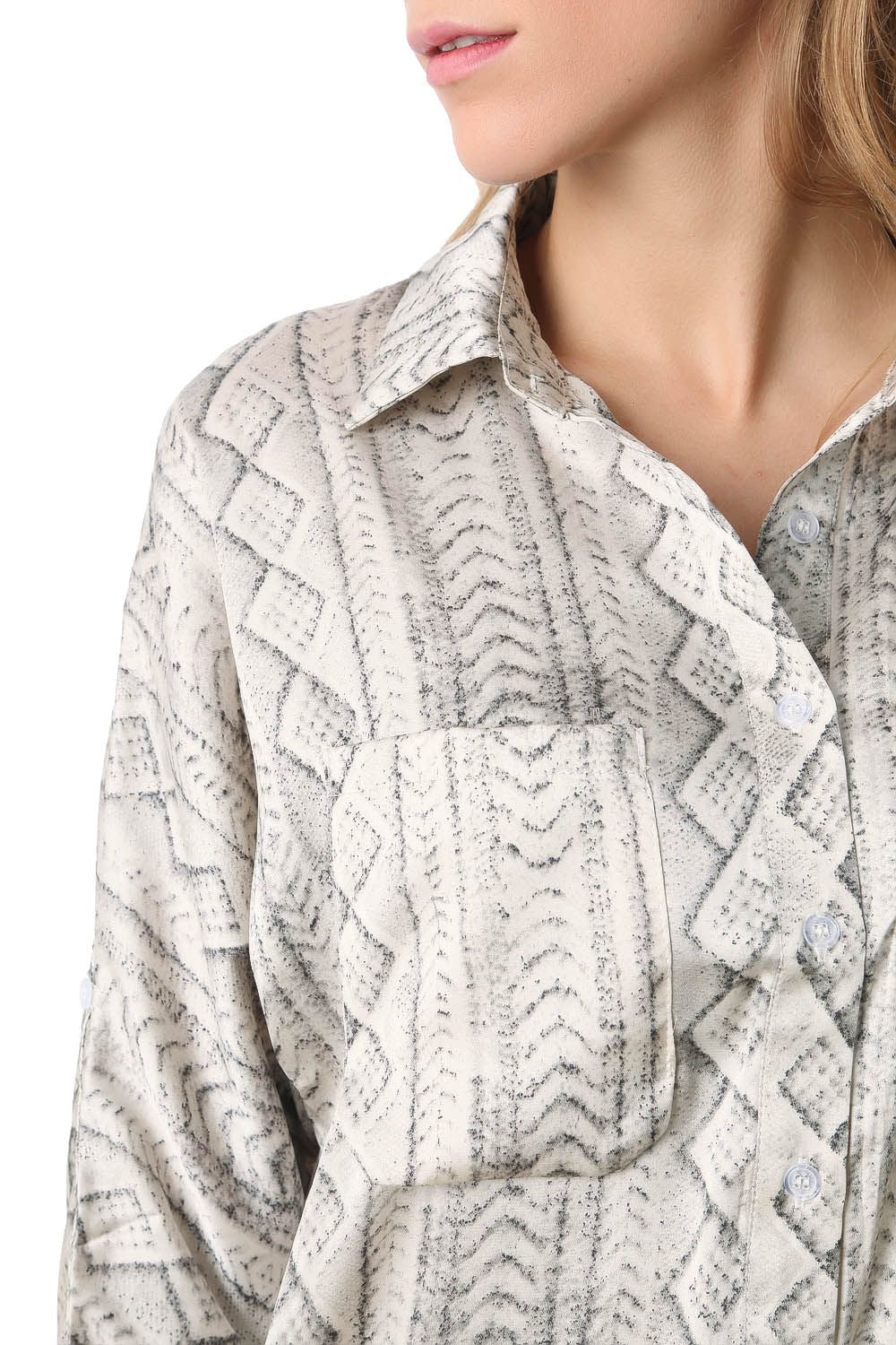 Satin longline shirt in grey abstract print Szua Store