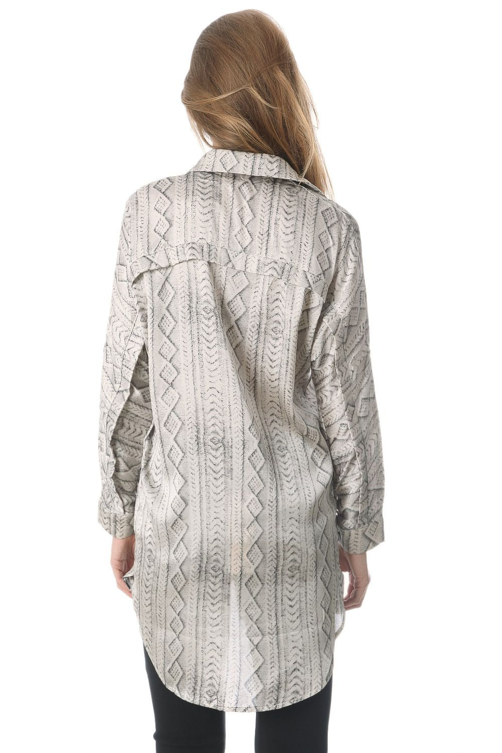 Satin longline shirt in grey abstract print Szua Store