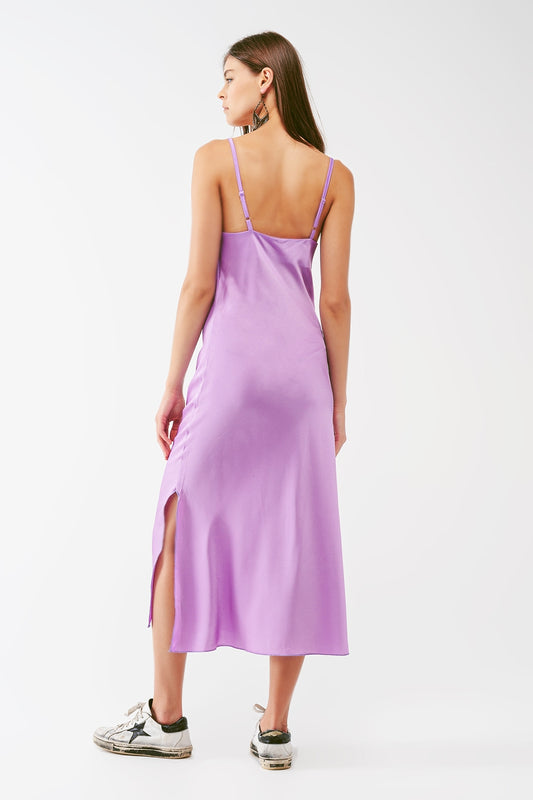 Satin Midi Dress With Cowl Neck in lilac - Szua Store
