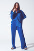 Satin Pleated Wide Leg Pants in Blue - Szua Store