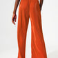 Satin pleated wide leg pants in orange - Szua Store