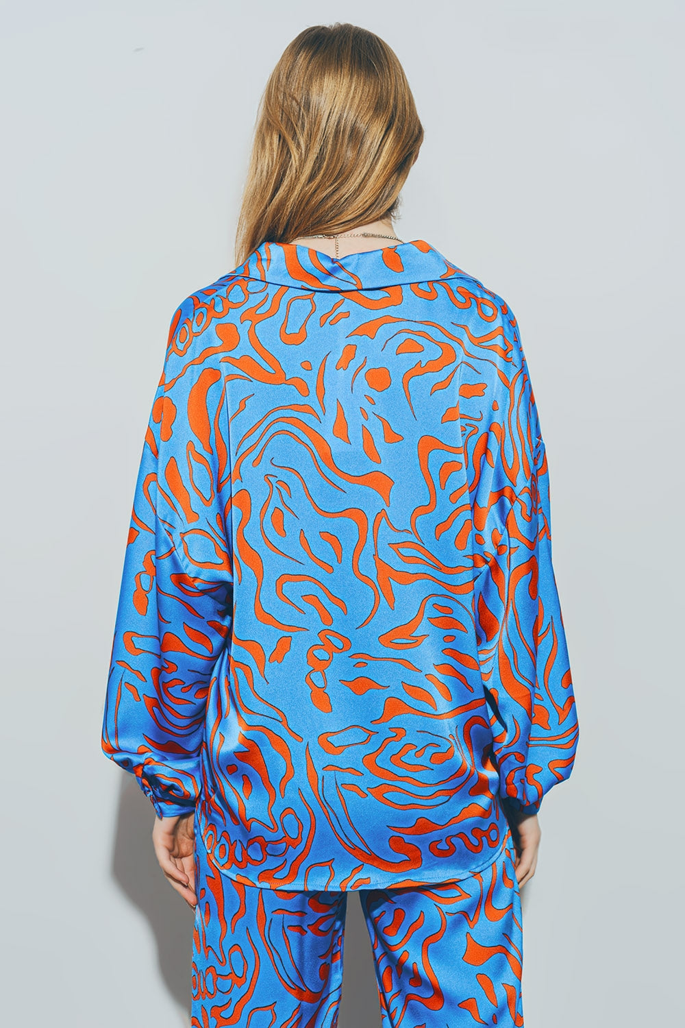 Satin Shirt with Balloon Sleeves in Blue - Szua Store