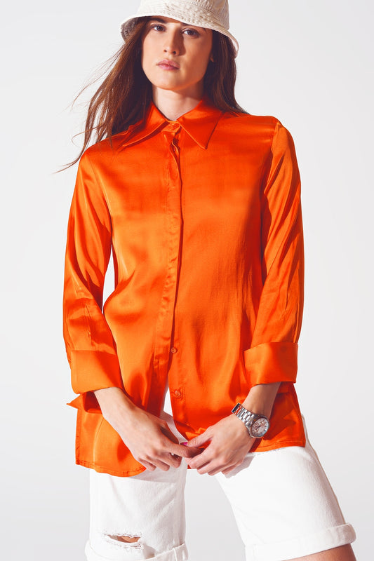 Satin shirt with split cuff in orange - Szua Store