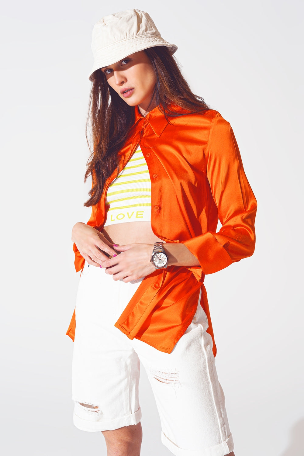 Satin shirt with split cuff in orange - Szua Store