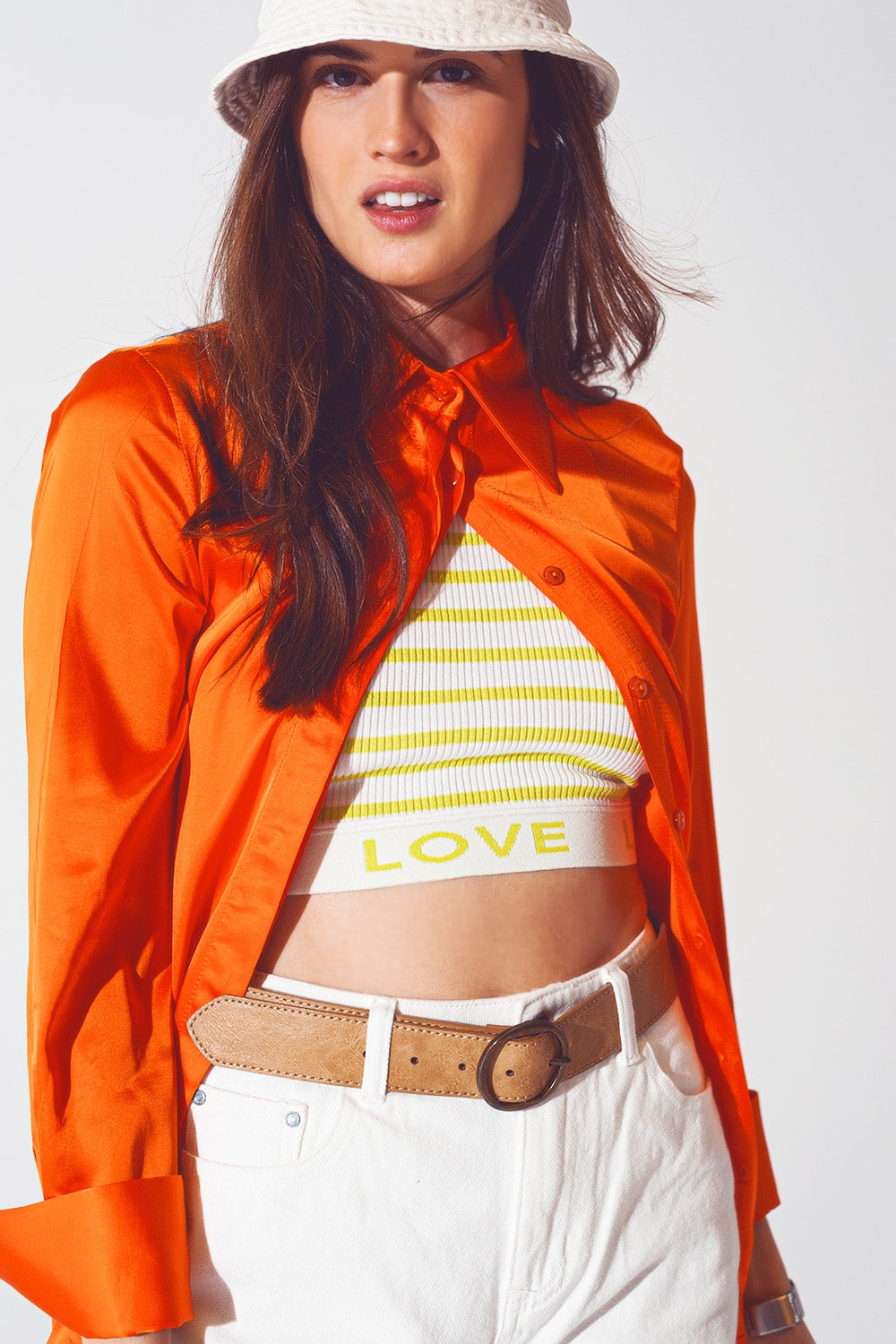 Satin shirt with split cuff in orange - Szua Store