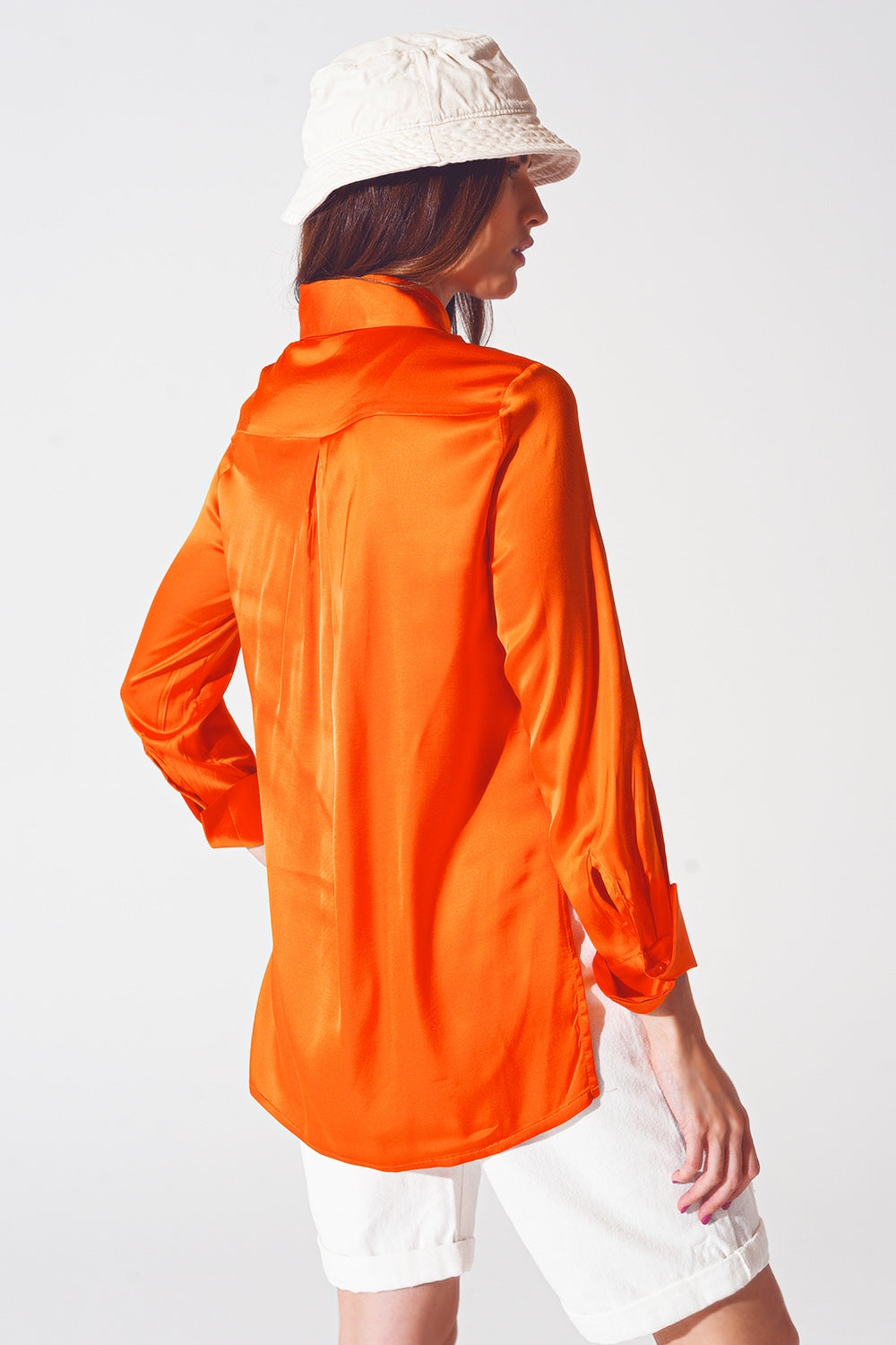 Satin shirt with split cuff in orange - Szua Store