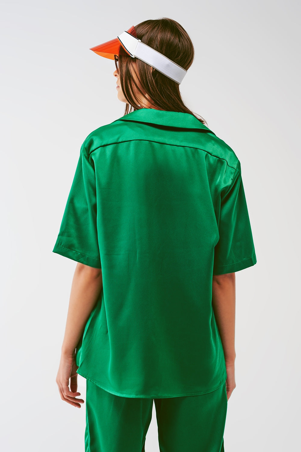 Satin Short Sleeve Shirt in Green - Szua Store