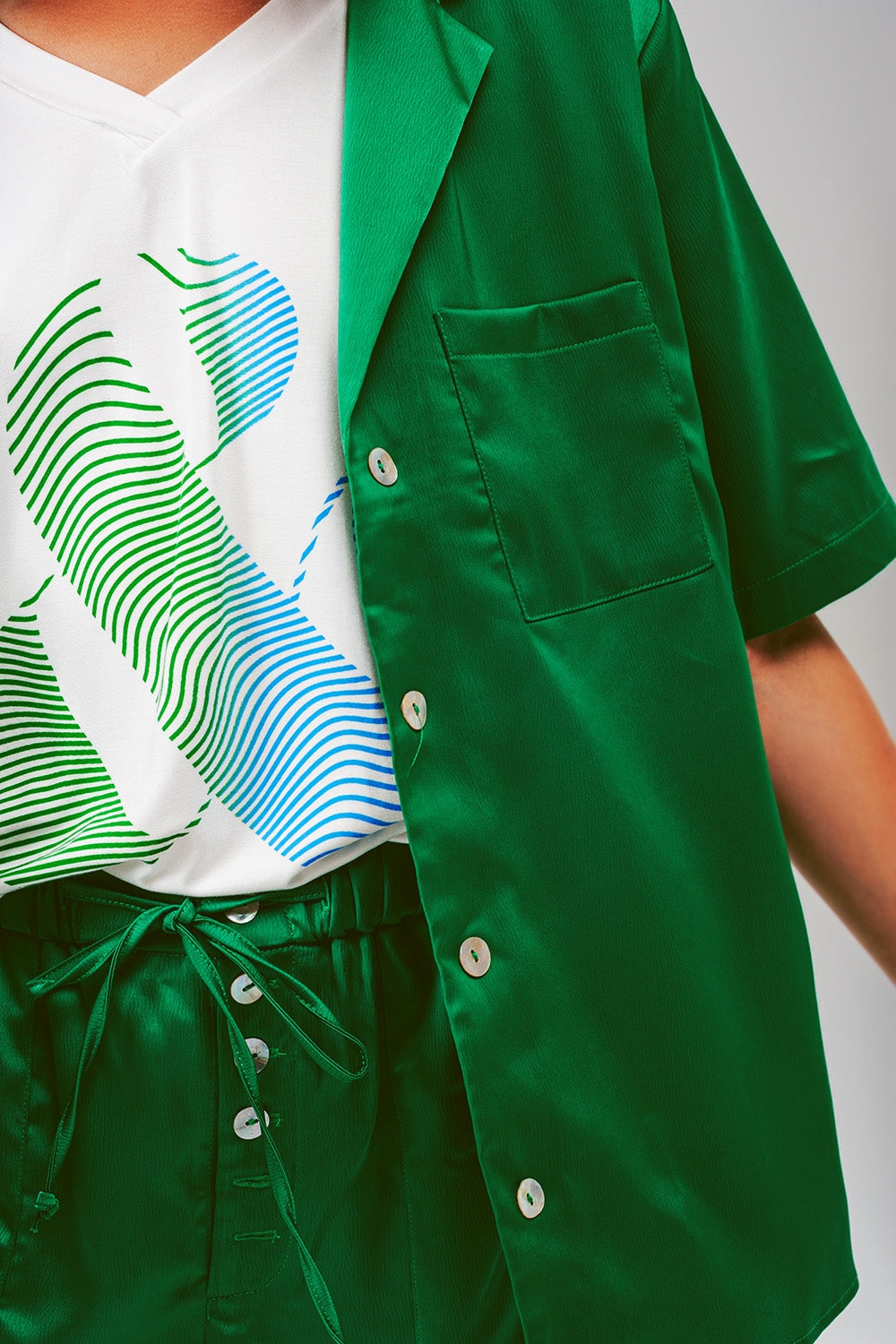 Satin Short Sleeve Shirt in Green - Szua Store