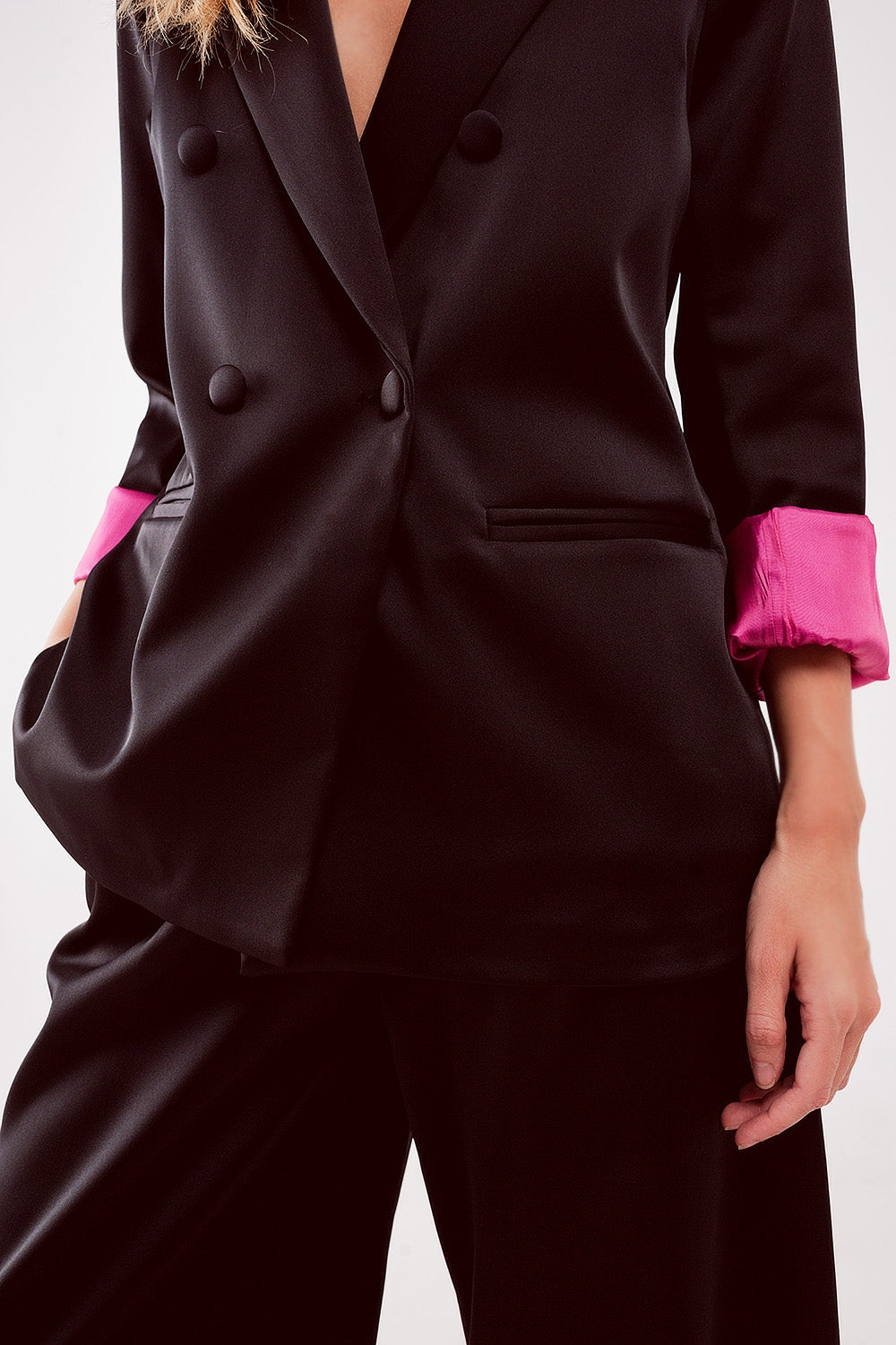 Satin tailored double breast blazer in black Szua Store