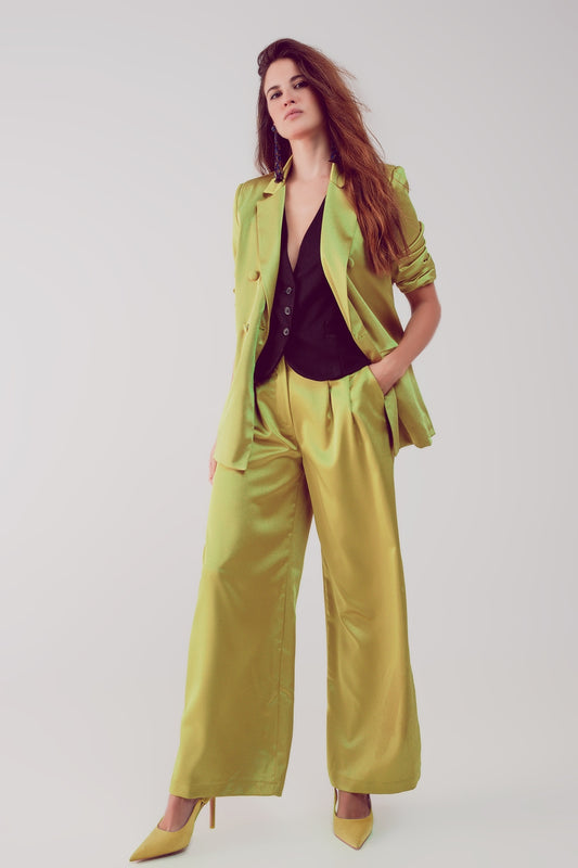 Satin tailored double breast blazer in lime Szua Store