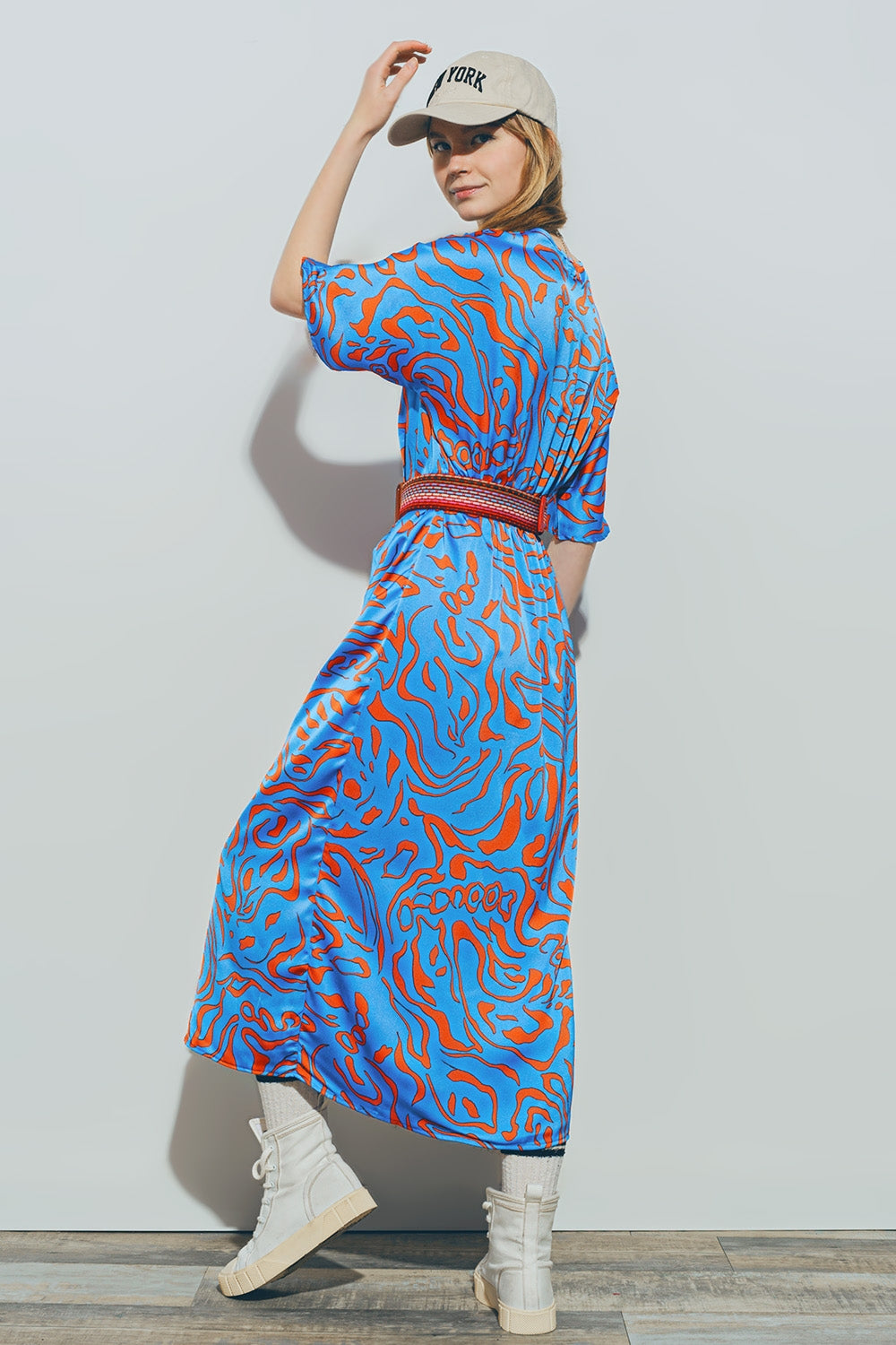 Satin V Neck Midi Dress in Blue - Szua Store
