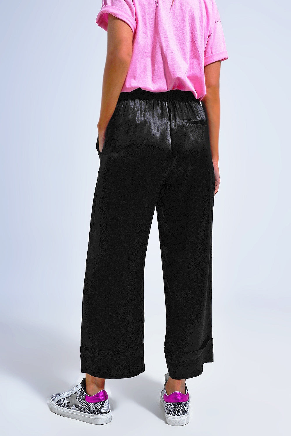 Satin wide leg suit Pants in black Szua Store