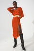 Q2 Satin wrap deatil pleated dress in orange