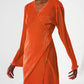 Satin wrap deatil pleated dress in orange - Szua Store