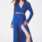Q2 Satin Wrap Detail Pleated Dress in Blue