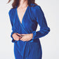 Satin Wrap Detail Pleated Dress in Blue - Szua Store