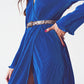 Satin Wrap Detail Pleated Dress in Blue - Szua Store
