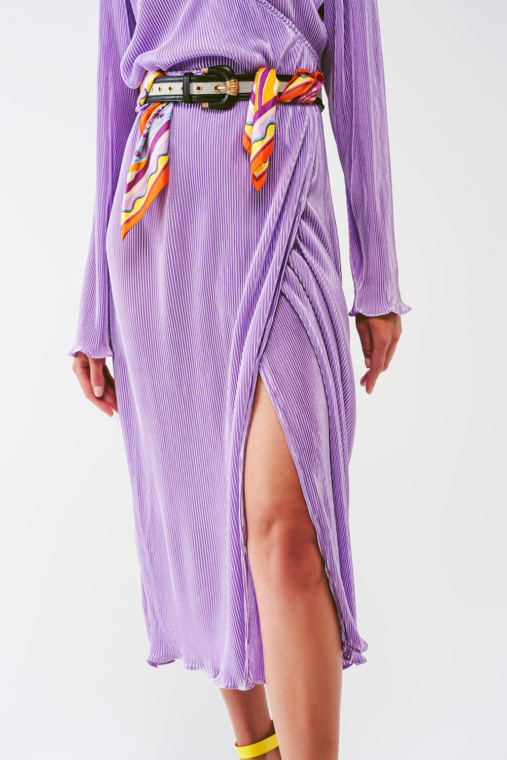 Satin Wrap Detail Pleated Dress in lilac - Szua Store