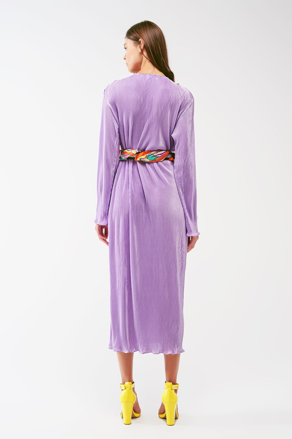Satin Wrap Detail Pleated Dress in lilac - Szua Store