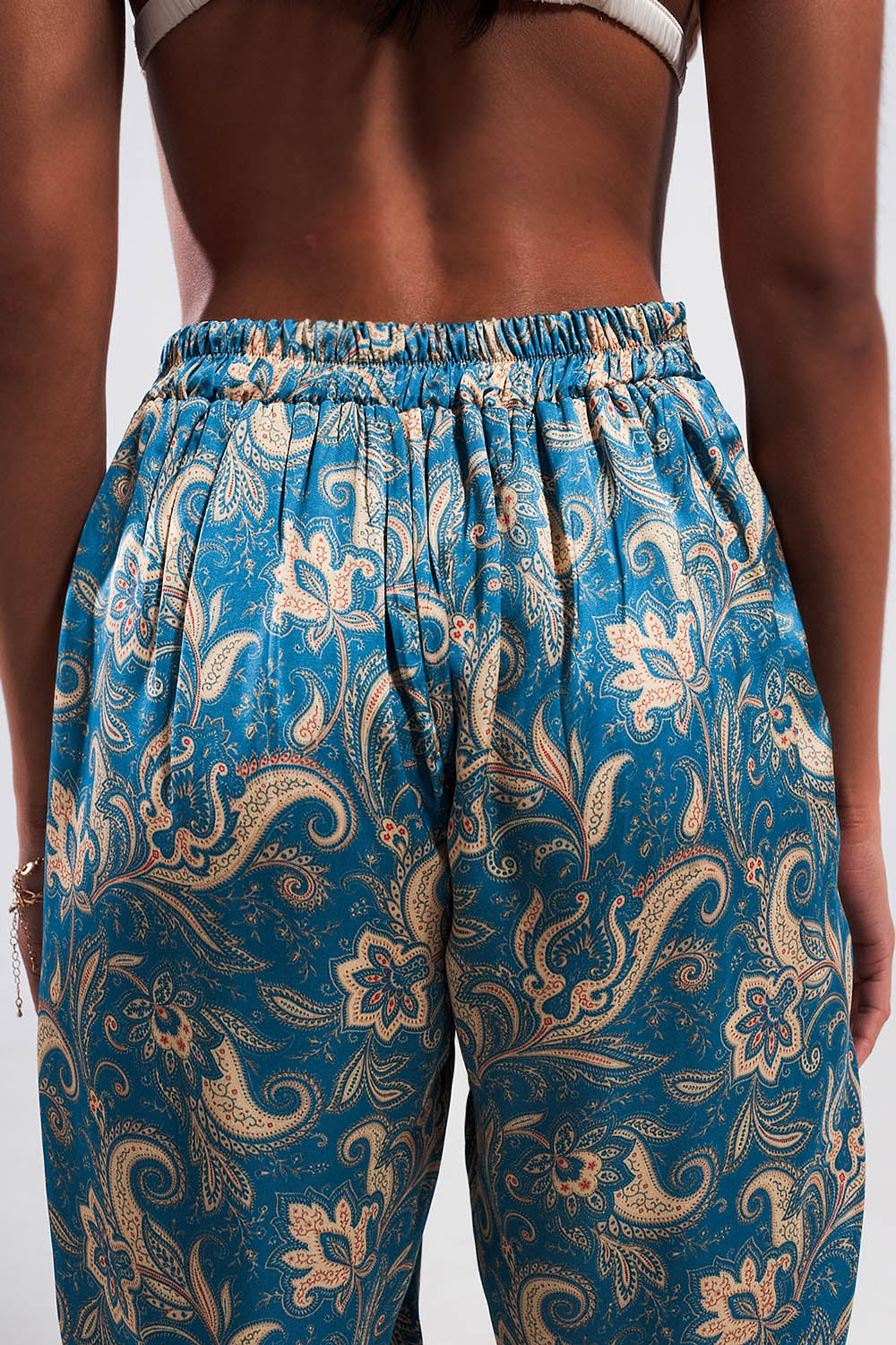 Scarf print wide leg trousers in blue Szua Store