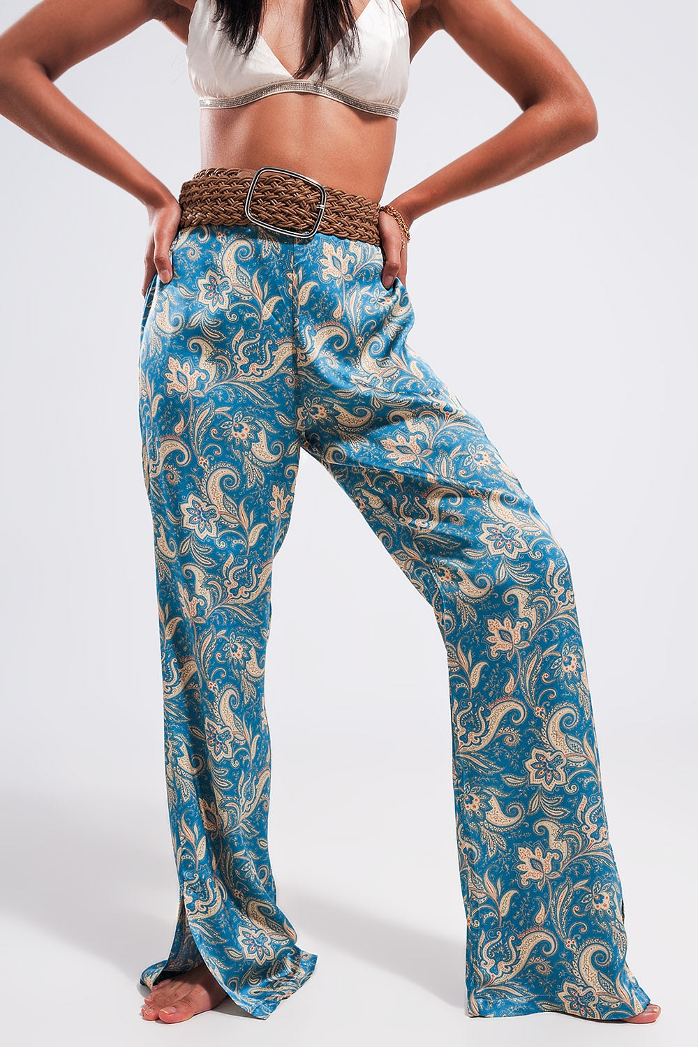 Scarf print wide leg trousers in blue Szua Store