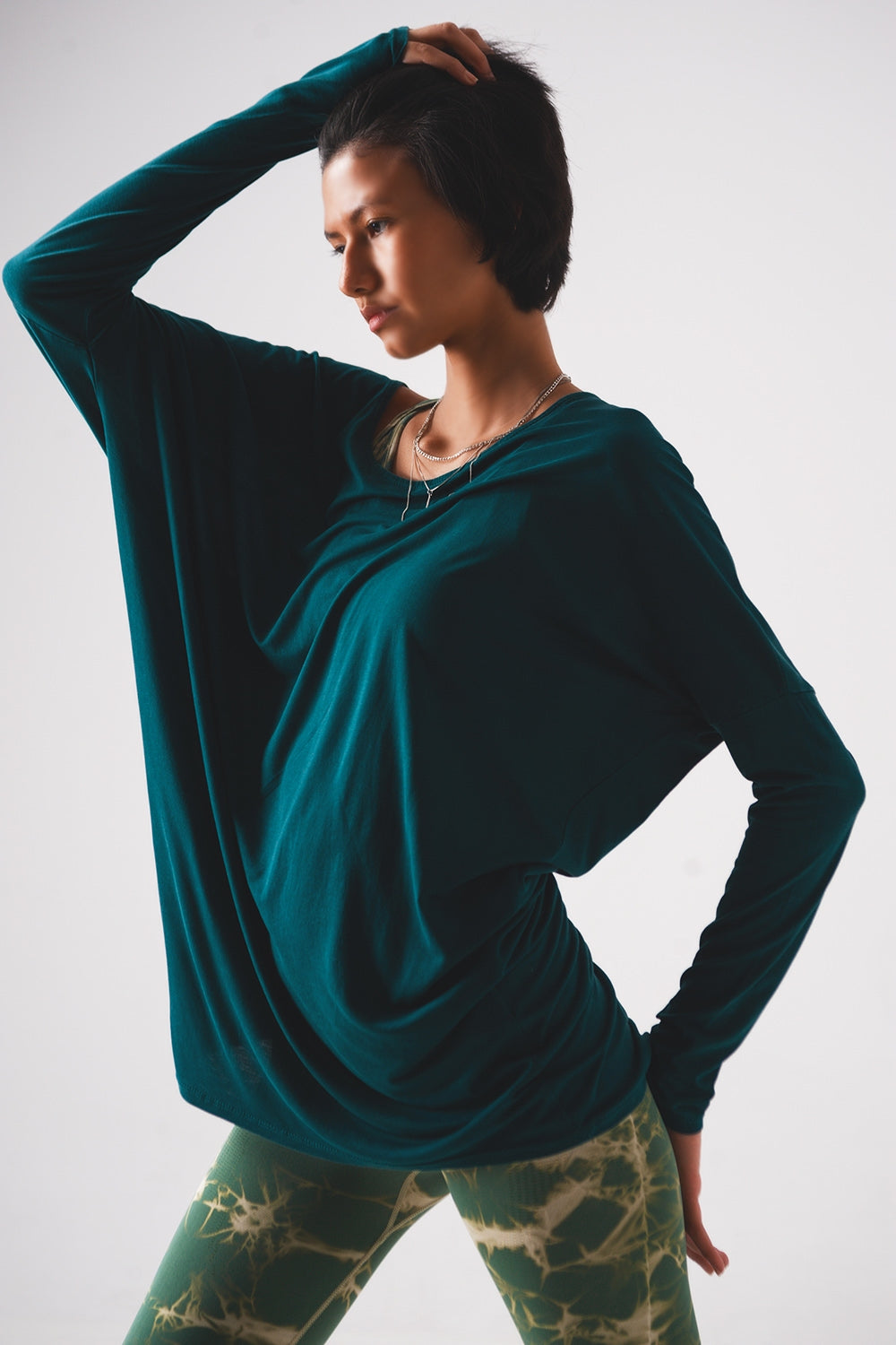 Scoop neck top in green tencel fabric Szua Store