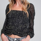 See-through top with long sleeves geo print in black color with elastic cuffs Szua Store